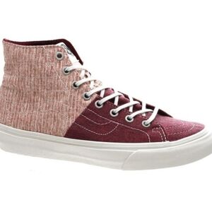Vans Red and Pink High-Top Sneakers with Unique Two-Tone Design